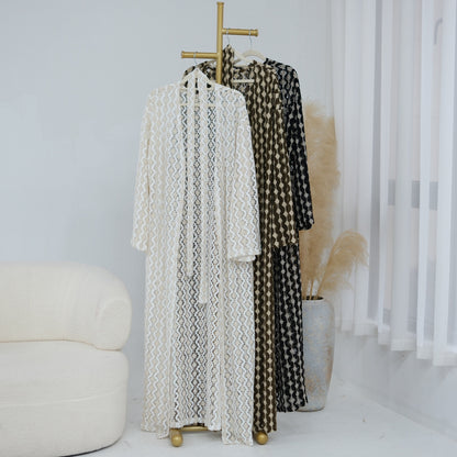 Lace Knitting Openwork Flower Lace Open Abaya Dress - For Muslim Women - #261307