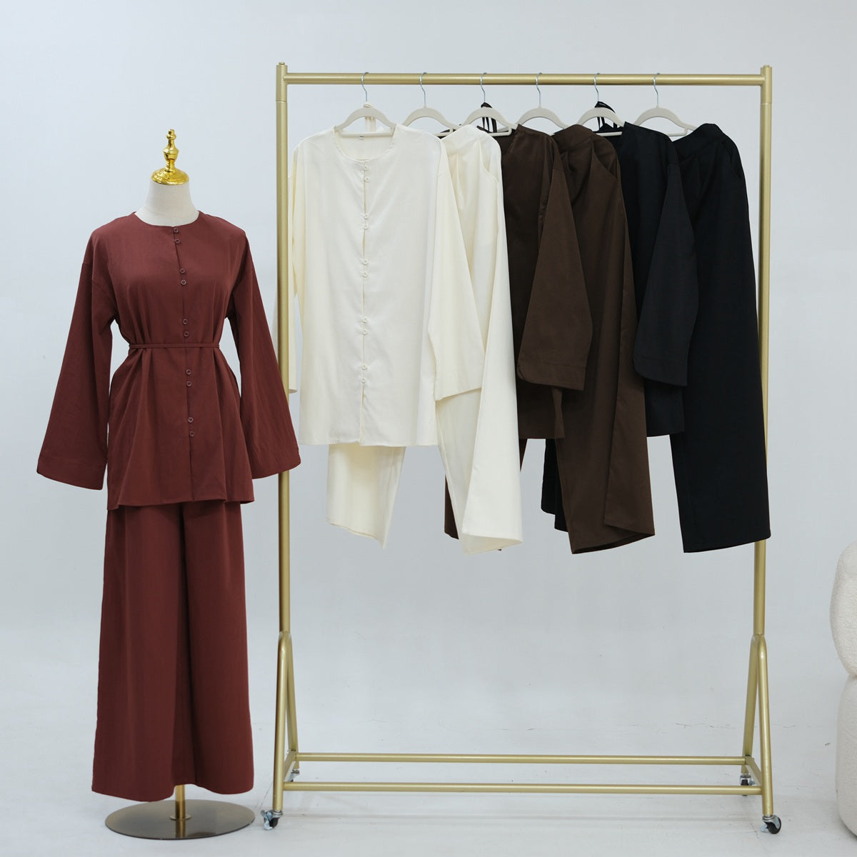 Daily Wear Muslim Women 2 Pieces Set Tops And Pants Suit Set #251312