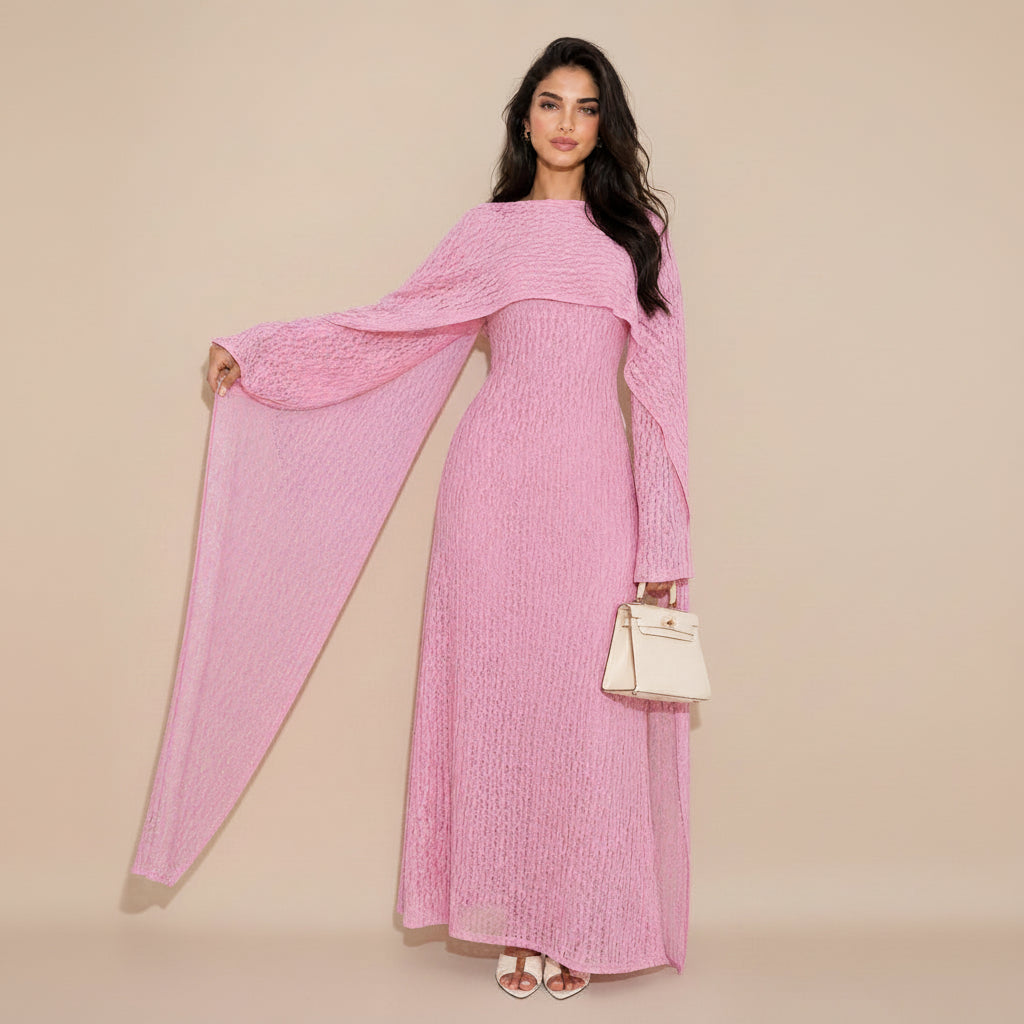 Muslim Women Openwork Abaya Dress With Cape #261379