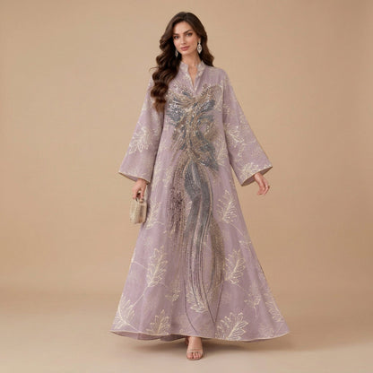 Eid Dress Muslim Women Sequins Beads Caftan Kaftan Dress Jalabiya #26N367