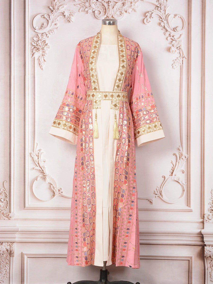 2 Pieces Set Caftan Kaftan Dress -  Sequins Tassels - With Inner Dress - #25MT450