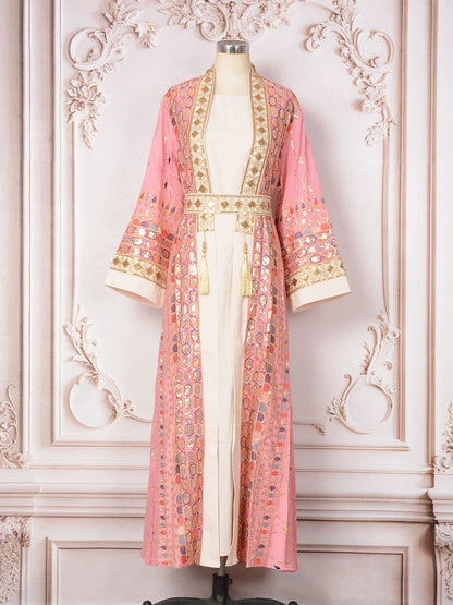 2 Pieces Set Caftan Kaftan Dress -  Sequins Tassels - With Inner Dress - #25MT450