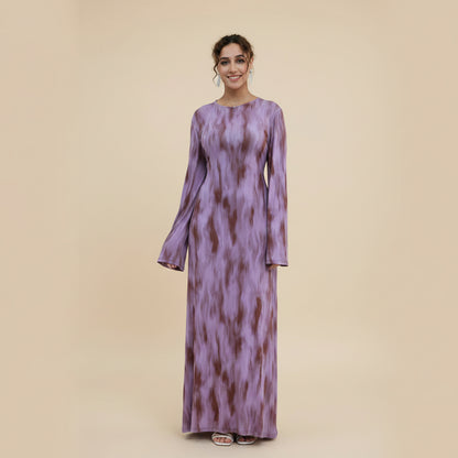 Printed Modal Abaya Dress For Women - Taro/Black/Purple/Dusty Blue/Argyle Pattern - #261288