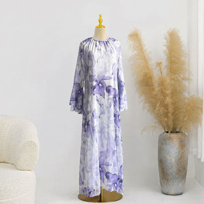 Muslim Women Chiffon Printed Abaya Dress With Lining #261338