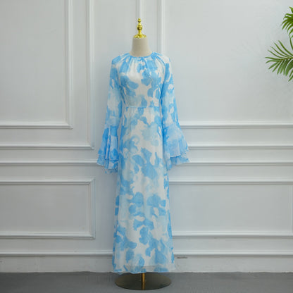 Muslim Women Chiffon Printed Abaya Dress With Lining #261338