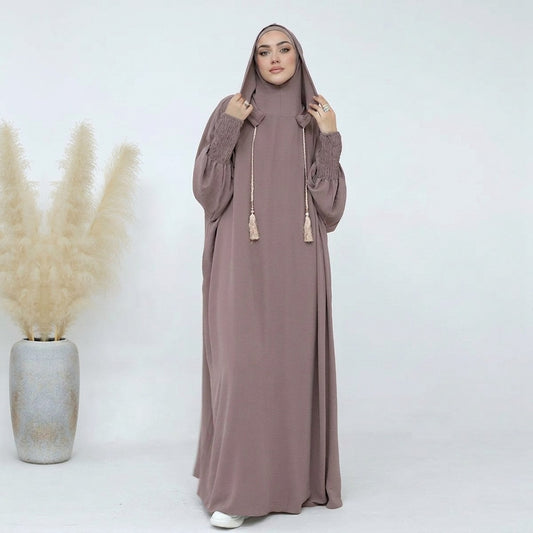 النساء المسلمات مقنعين العباءة فستان الصلاة مزيج القطن الجلباب ملابس حلال