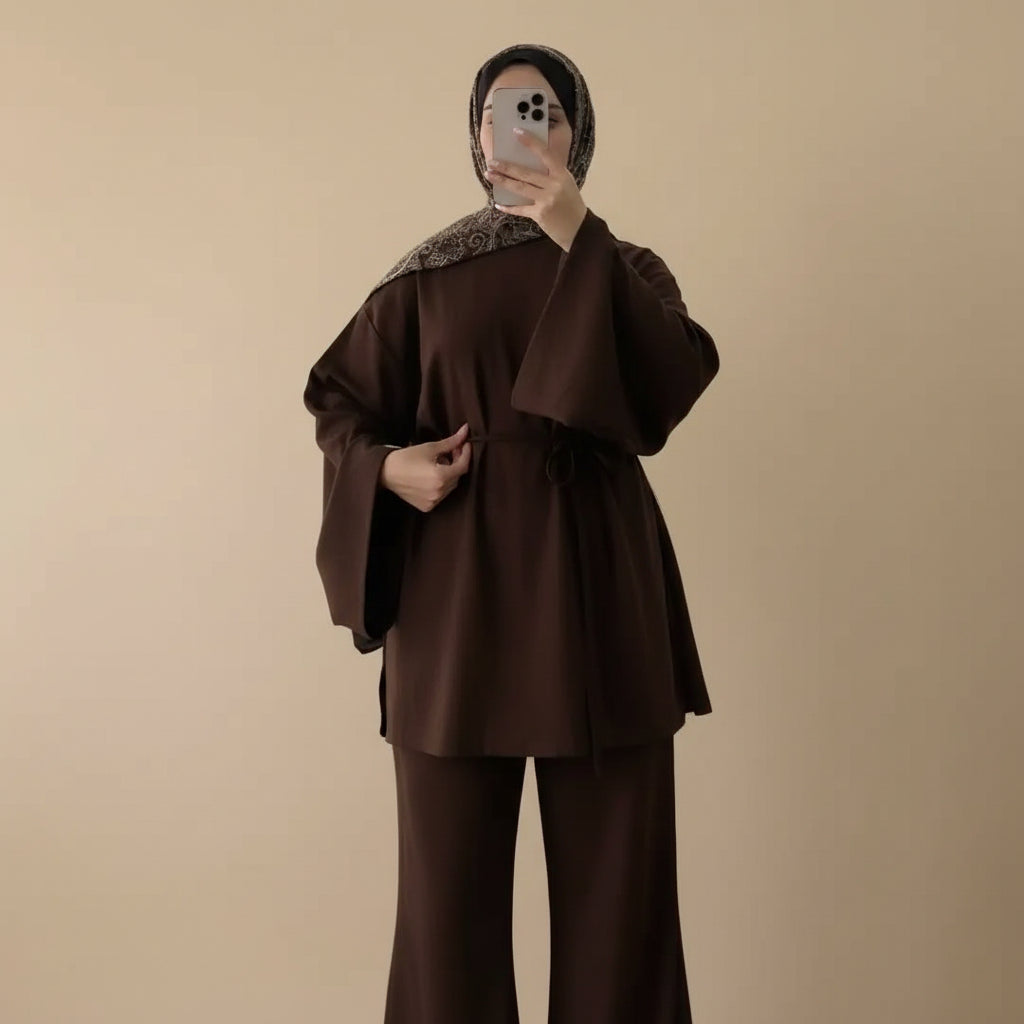 Muslim Women Daily Wear 2 Pieces Set Tops And Pants Suit Set #251131