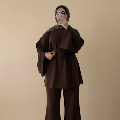 Muslim Women Daily Wear 2 Pieces Set Tops And Pants Suit Set #251131