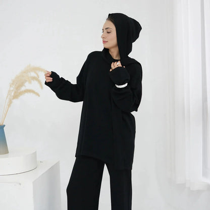 Winter Fall Muslim Women Knitted 2 Pieces Set Tops And Pants Suit Set #25W001