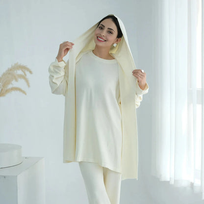 Winter Fall Muslim Women Knitted 2 Pieces Set Tops And Pants Suit Set #25W001