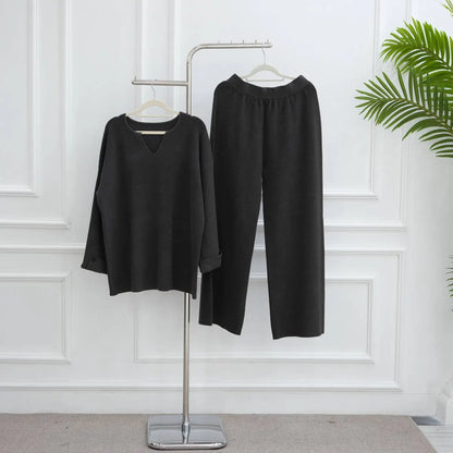 Winter Fall Muslim Women Thick Knitted 2 Pieces Set Tops And Pants Suit Set #25W006