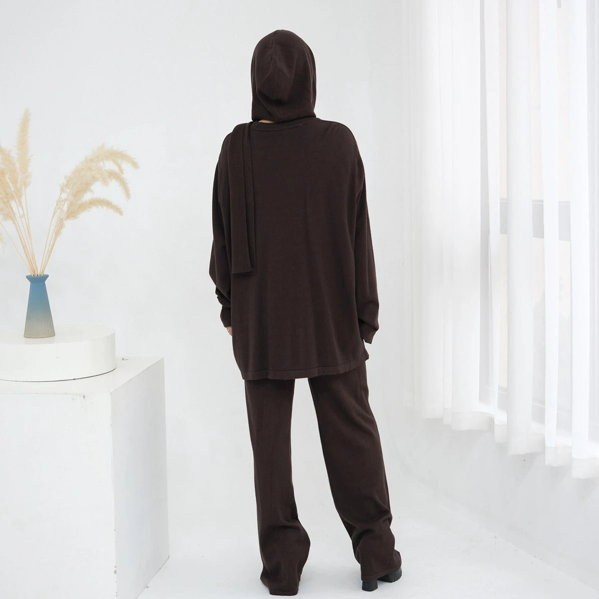 Winter Fall Muslim Women Knitted 2 Pieces Set Tops And Pants Suit Set #25W001