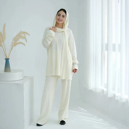 Winter Fall Muslim Women Knitted 2 Pieces Set Tops And Pants Suit Set #25W001