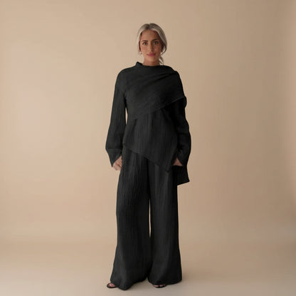 Wrinkle 2 Pieces Set Tops And Pants Suit #251034