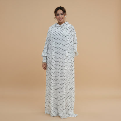 Muslim Women Hooded Polka Dots Printed Jilbab Abaya Dress #261196