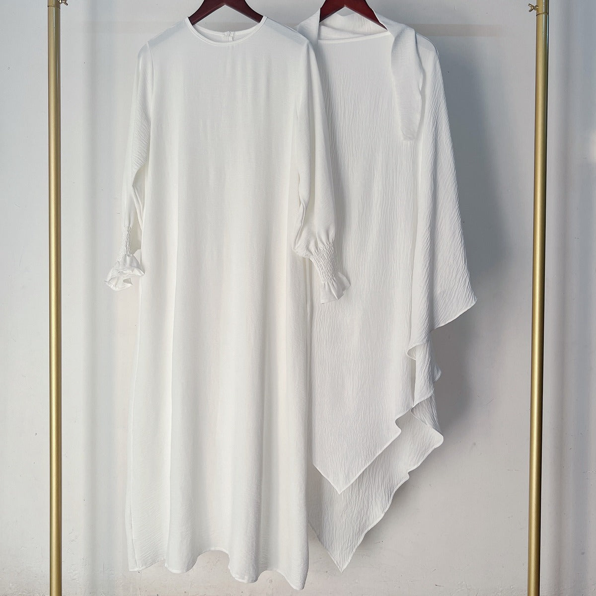 2 Pieces Set Jilbab Robe Prayer Dress With Two Layers Khimar For Arab Women