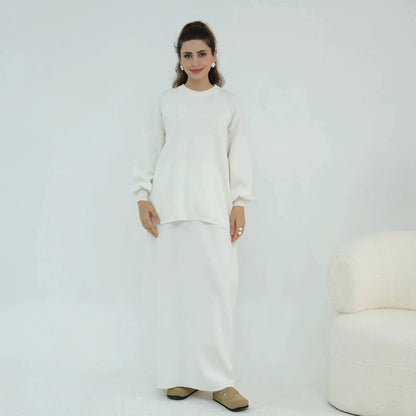 Winter Fall Muslim Women Thick Knitted 2 Pieces Set Tops And Skirt Suit Set #25929