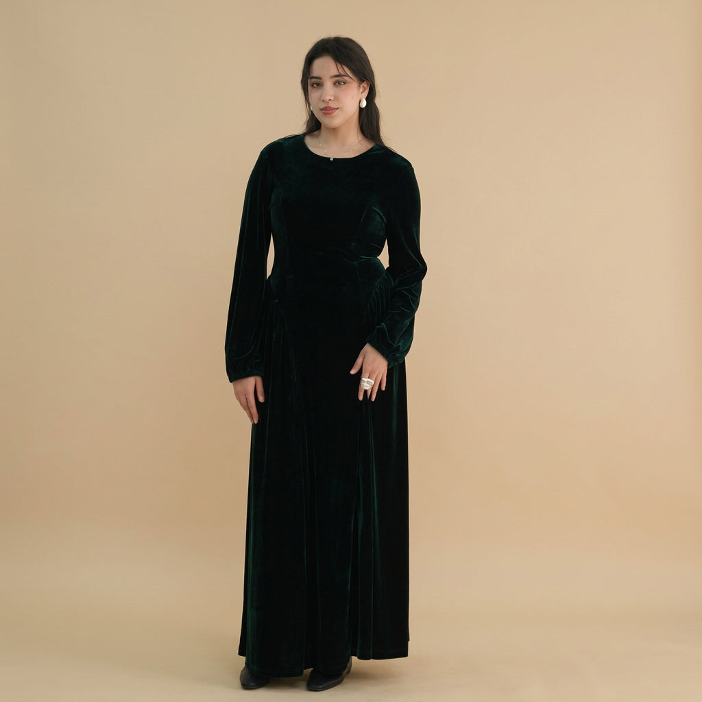 Winter Fall Muslim Women Thick Velvet Waist Abaya Dress #261998