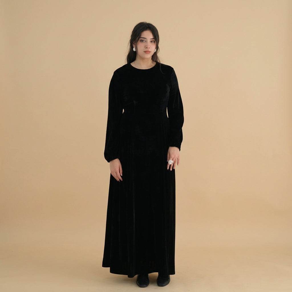 Winter Fall Muslim Women Thick Velvet Waist Abaya Dress #261998