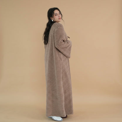 Winter Fall Muslim Women Knitted Velvet Open Abaya Dress Coat #261394