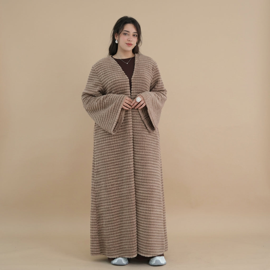 Winter Fall Muslim Women Knitted Velvet Open Abaya Dress Coat #261394