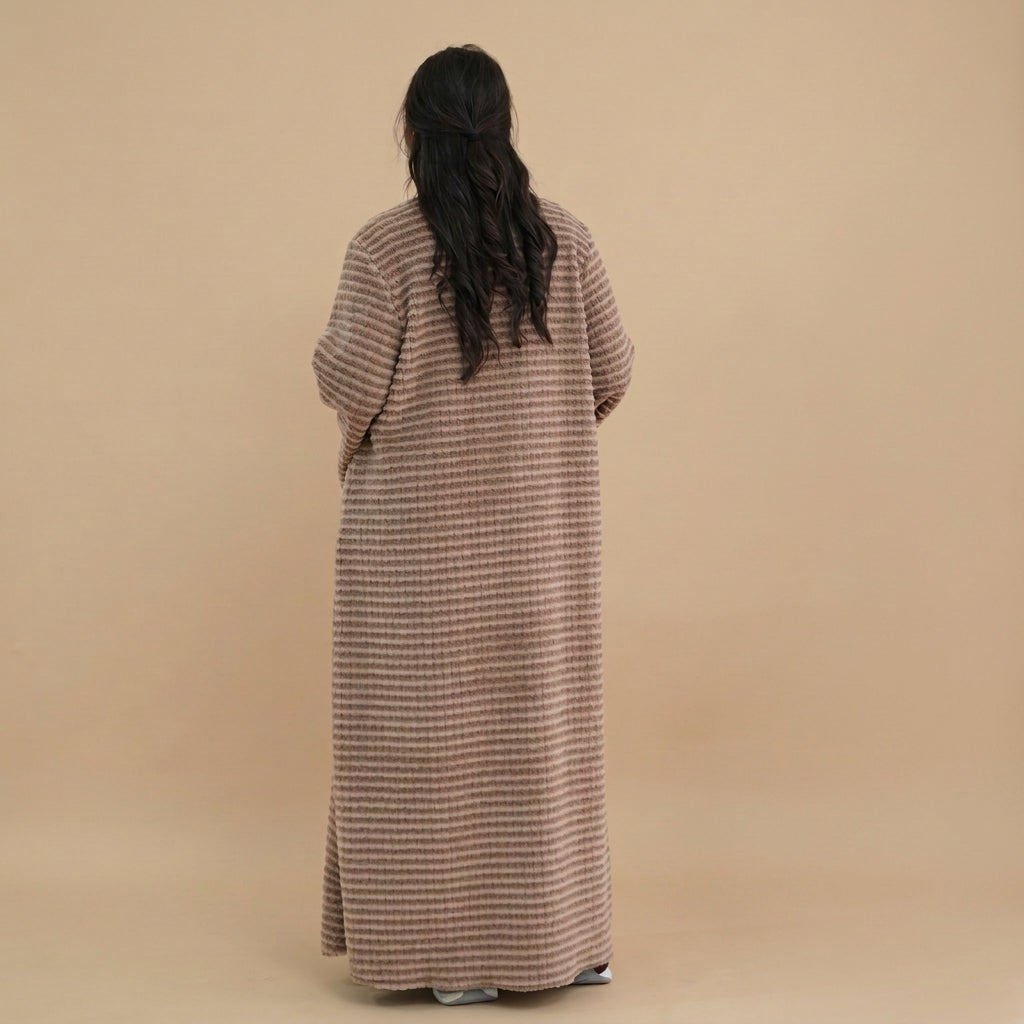 Winter Fall Muslim Women Knitted Velvet Open Abaya Dress Coat #261394
