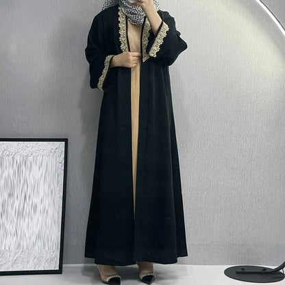 Broken Twill Embroidery Muslim Women Cardigan Open Abaya Dress