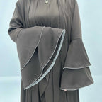 Eid Outfits 3 Pieces Set Satin Open Abaya Dress Set With Inne Dress And Midi Wrap