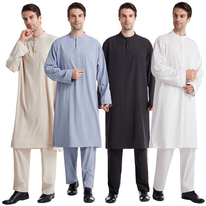 Arab Men Solid Color Thobe Set With Pants