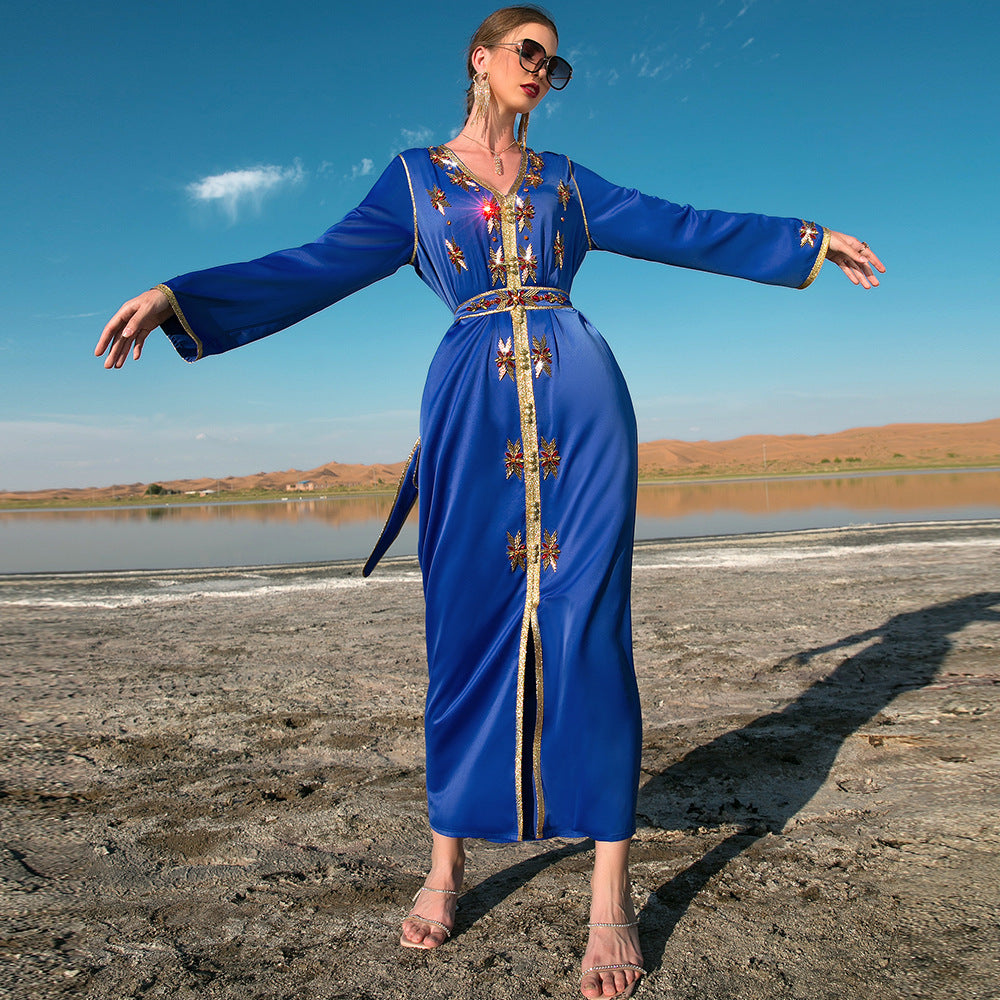 Eid Dress Arab Dubai Hand-stitched Rhinestone Kaftan Dress For Women