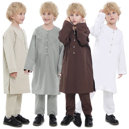 Muslim Arab Kids Boy Thobe Tops And Trousers Clothing Suit Sets