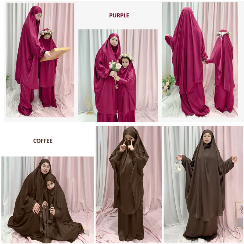 Muslim Women Prayer Dress Jilbab Robe Mother And Daughter Girl Matching Outfits
