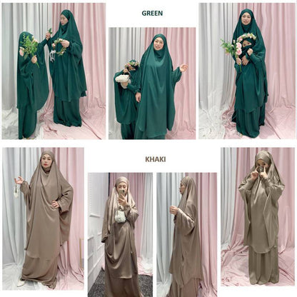 Muslim Women Prayer Dress Jilbab Robe Mother And Daughter Girl Matching Outfits