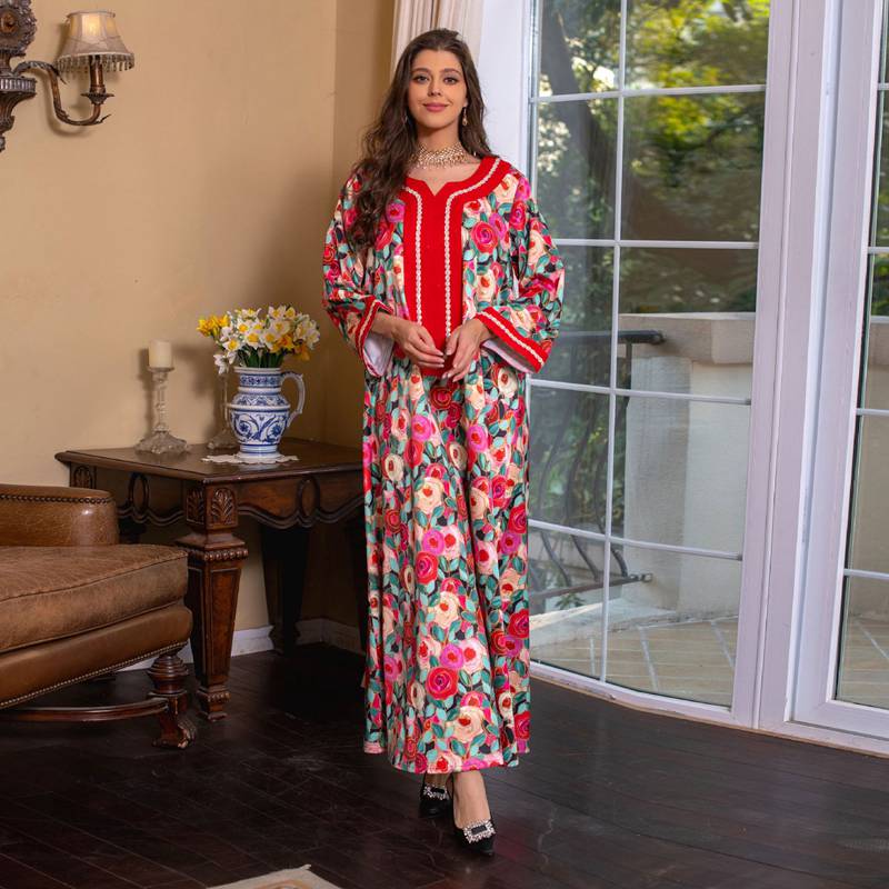 قفطان رمضان عيد المرأة فستان قفطان مع وشاح حجاب