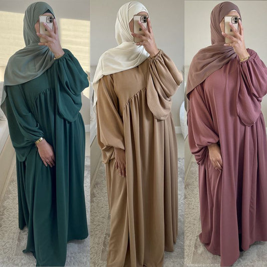15 Color Options Wrinkle Abaya Dress With Pocket