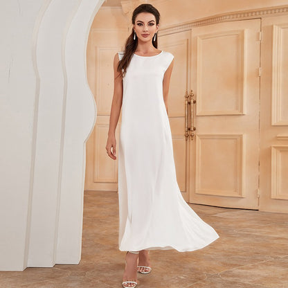 White Satin Sleeveless Abaya Inner Dress For Muslim Women