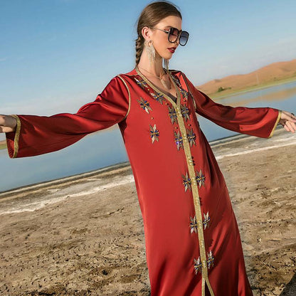 Eid Dress Arab Dubai Hand-stitched Rhinestone Kaftan Dress For Women