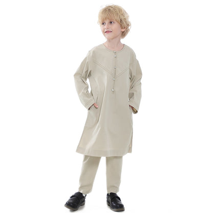 Muslim Arab Kids Boy Thobe Tops And Trousers Clothing Suit Sets