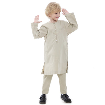 Muslim Arab Kids Boy Thobe Tops And Trousers Clothing Suit Sets