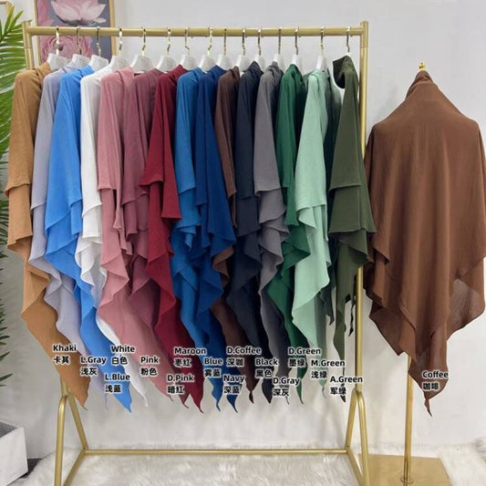 خمار طويل من طبقتين من القطن المخلوط للنساء المسلمات