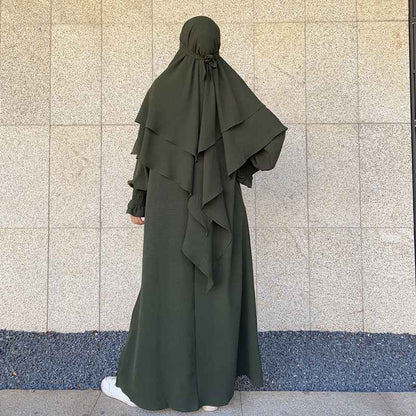 خمار طويل من طبقتين من القطن المخلوط للنساء المسلمات