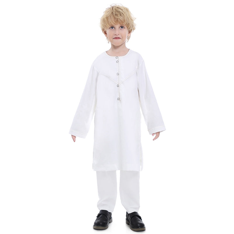 Muslim Arab Kids Boy Thobe Tops And Trousers Clothing Suit Sets