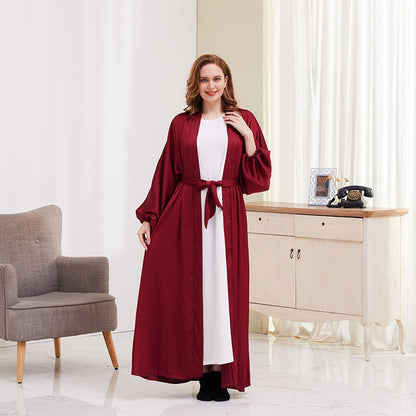Puff Sleeve Open Abaya Dress For Muslim Women