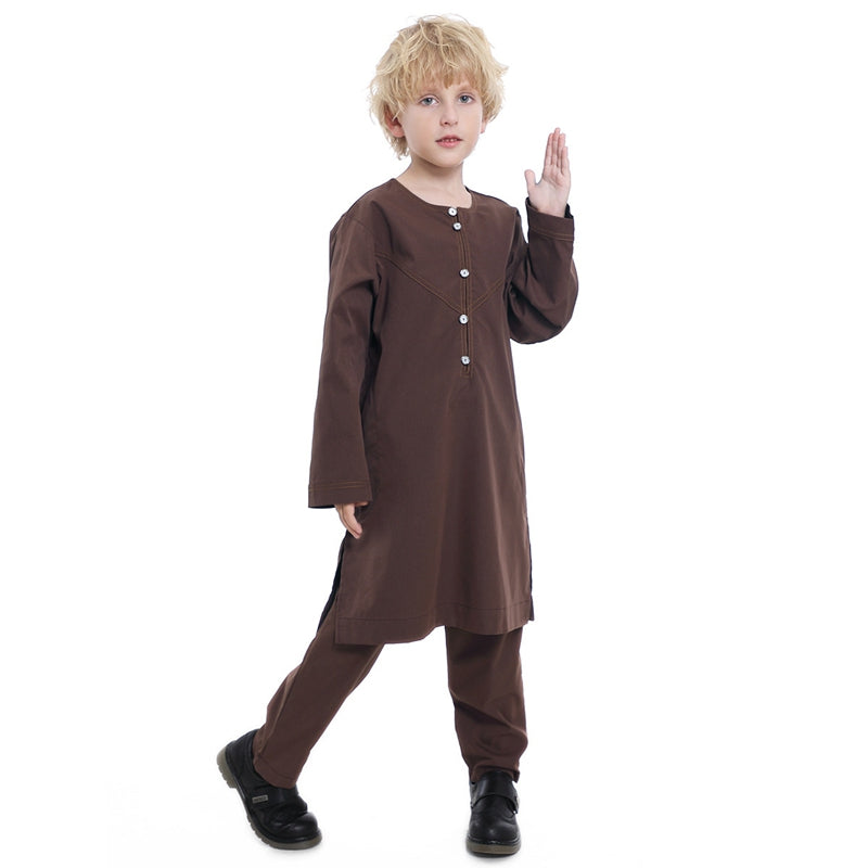 Muslim Arab Kids Boy Thobe Tops And Trousers Clothing Suit Sets