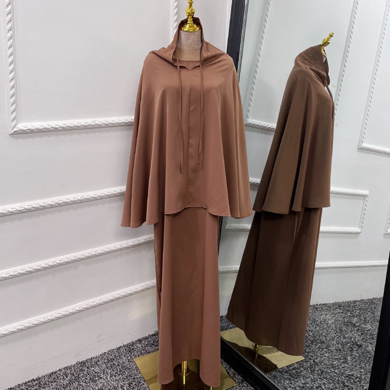 طقم جلباب من قطعتين بلون موحد للنساء المسلمات، مناسب للارتداء في الشرق الأوسط ودبي والملابس التركية