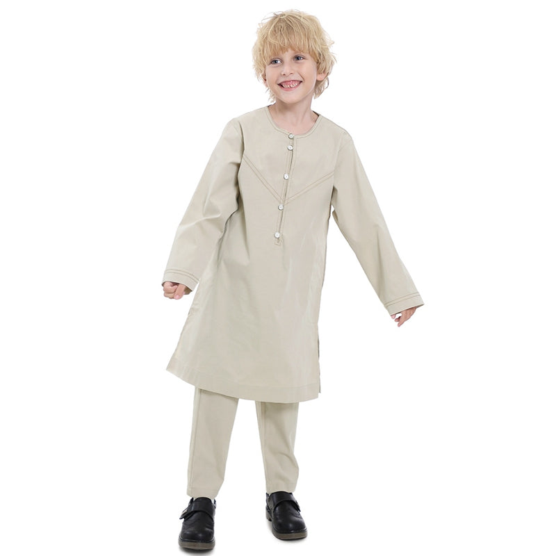 Muslim Arab Kids Boy Thobe Tops And Trousers Clothing Suit Sets