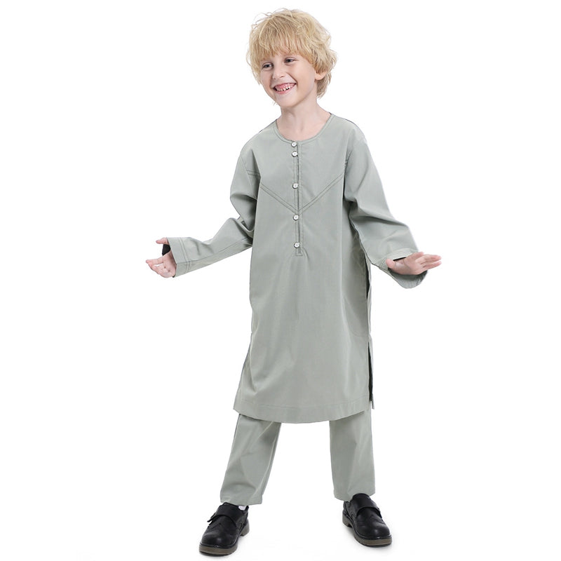 Muslim Arab Kids Boy Thobe Tops And Trousers Clothing Suit Sets