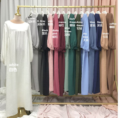 15 Color Options Wrinkle Abaya Dress With Pocket
