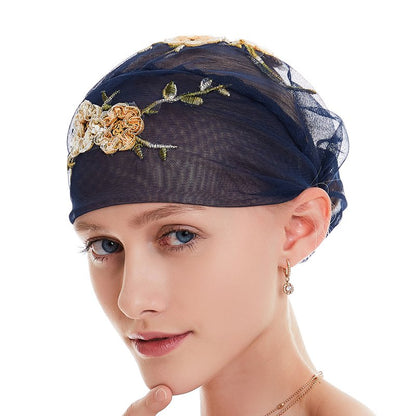 Fashion Muslim Women Arab Embroidery Hijab Caps Hat Turban