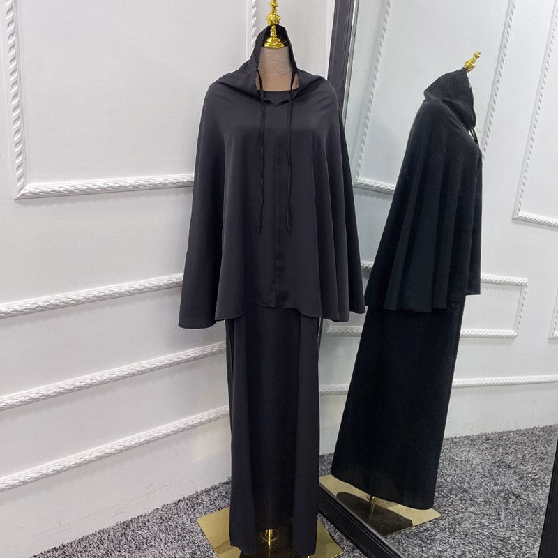 طقم جلباب من قطعتين بلون موحد للنساء المسلمات، مناسب للارتداء في الشرق الأوسط ودبي والملابس التركية